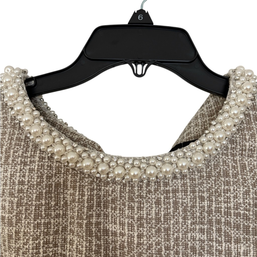 NWOT Karl Lagerfeld Textured Cream Top with Pearl Details